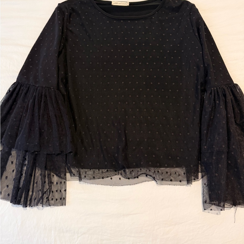 Elegant Black Sheer Pebble and Stone Polka Dot Top